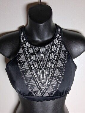 Athleta Ibiza Geo High Neck Bra Cup Bikini Top With Underwire